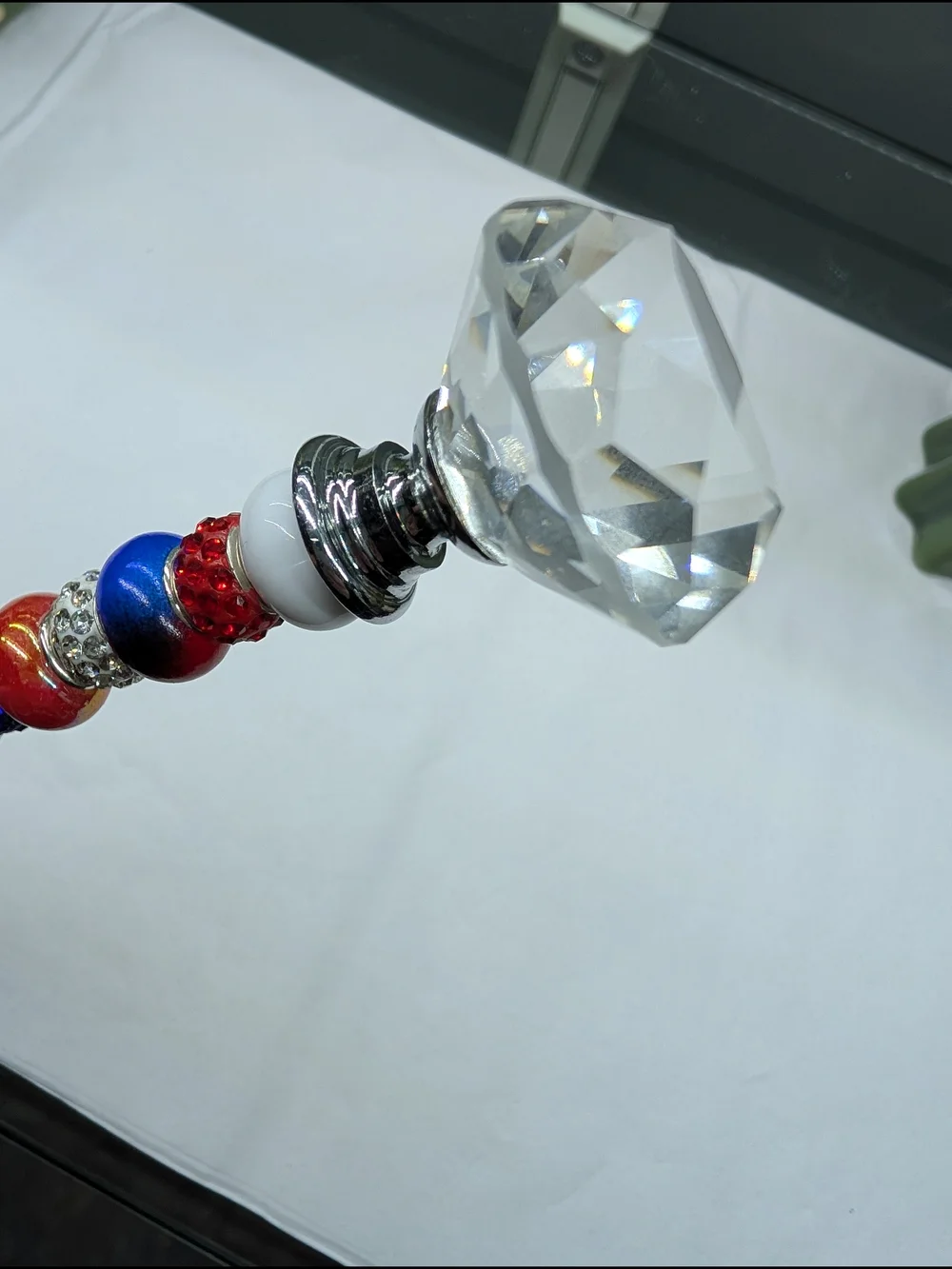 Beaded Fairy Wand/Plant/Garden Stake in Red, White & Blue